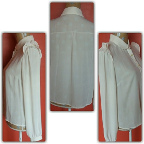 Off White Flowy Ruffled Button Down Blouse - Picture 2 of 5